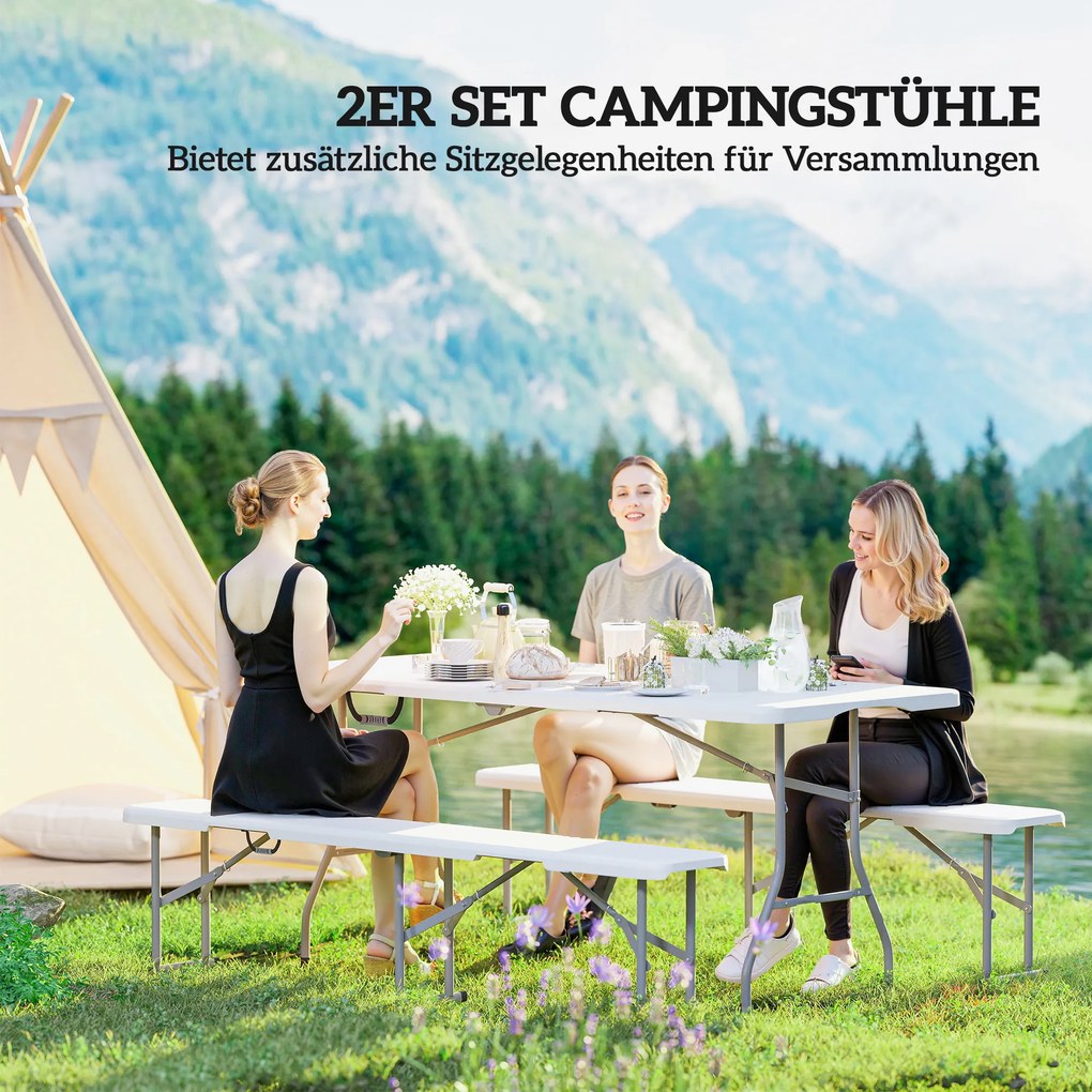 Outsunny Ławka Campingowa, Outdoor z Plastiku, Udźwig 240 kg, Biała