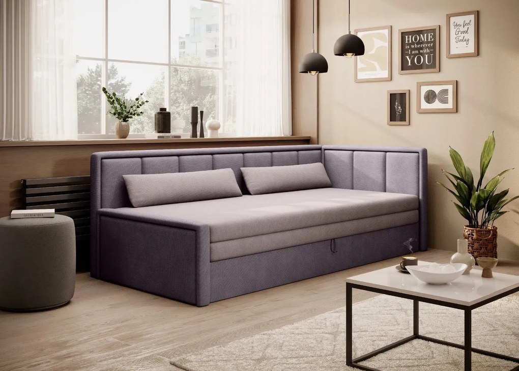 Sofa rozkładana z funkcją spania FULGEO fioletowa/różowa prawa ELTAP