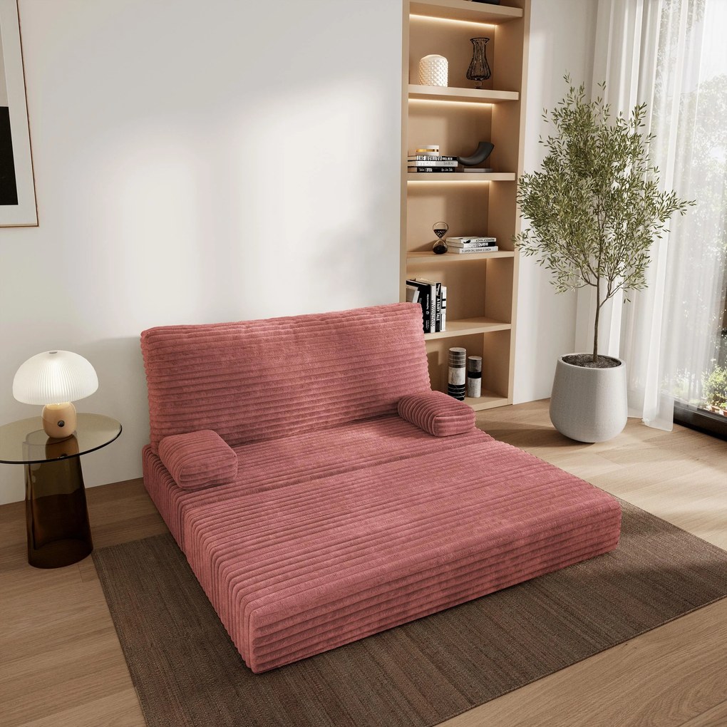 Masseno Sofa piankowa LADIA z funkcją spania, Kanapa z pianki do salonu, Bezmontażowa, Tkanina sztruksowa – Pudrowy róż TILIA 62
