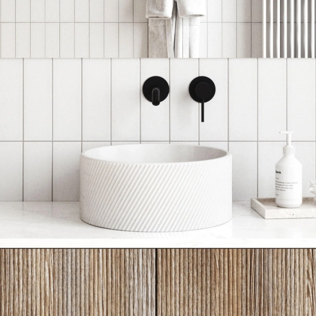 Umywalka betonowa nablatowa okrągła bez otworu na baterię 37 cm VIJA | różne kolory : Kolor - Biały (beton)