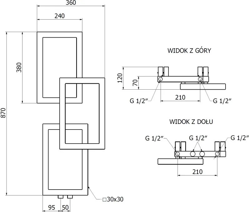 Mexen Grid grzejnik łazienkowy dekoracyjny 870 x 360 mm, 209 W, czarny - W215-0870-360-00-70