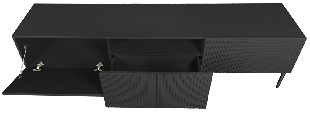 Szafka RTV Nicole 200 cm na metalowych nogach z szufladą - czarny mat / czarne nóżki
