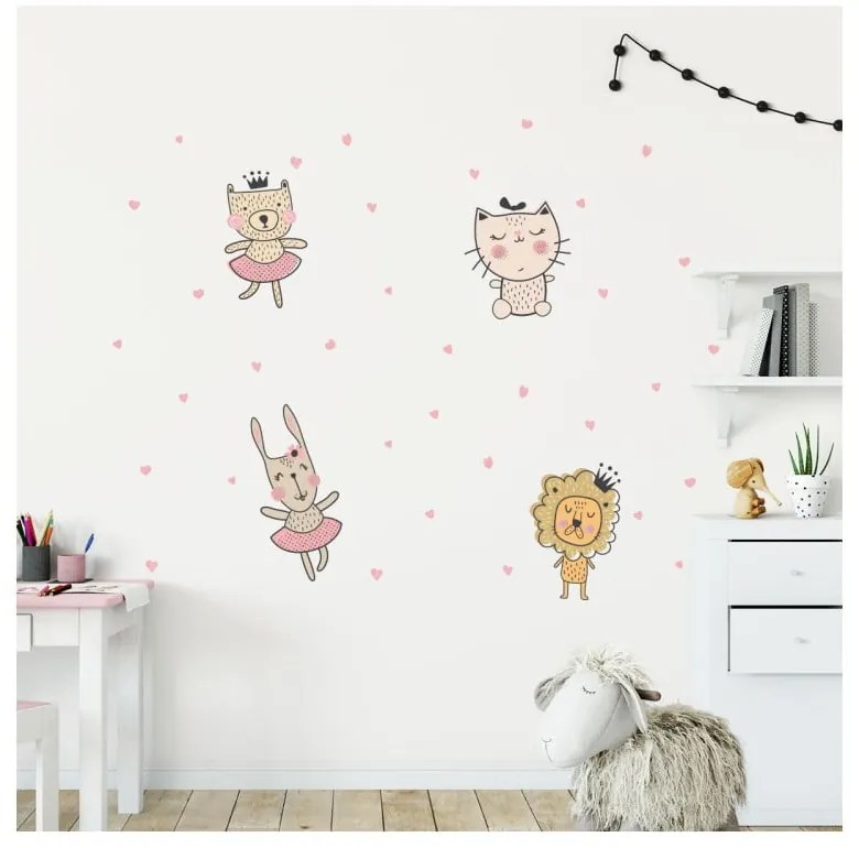 Zestaw dziecięcych naklejek ściennych Ambiance Scandinavian Animals with Hearts