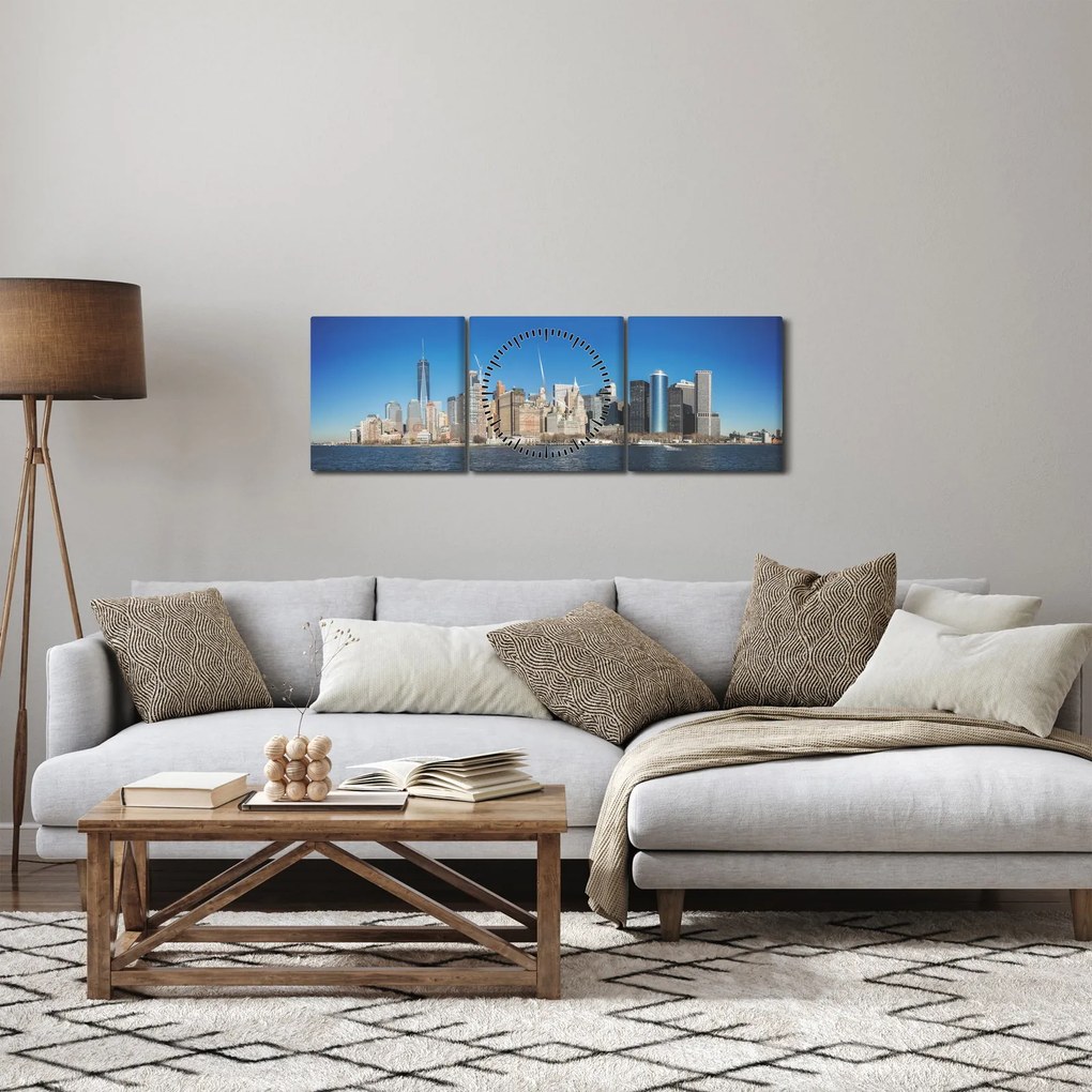 Obraz - Manhattan w Nowym Jorku (z zegarem) (90x30 cm)