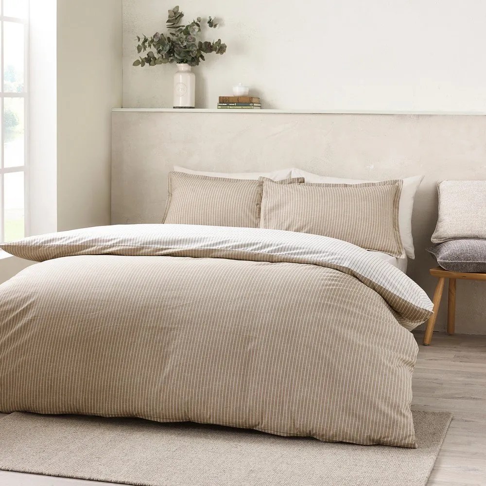 Biało-beżowa pościel dwuosobowa 230x220 cm Oxford Pinstripe – Catherine Lansfield