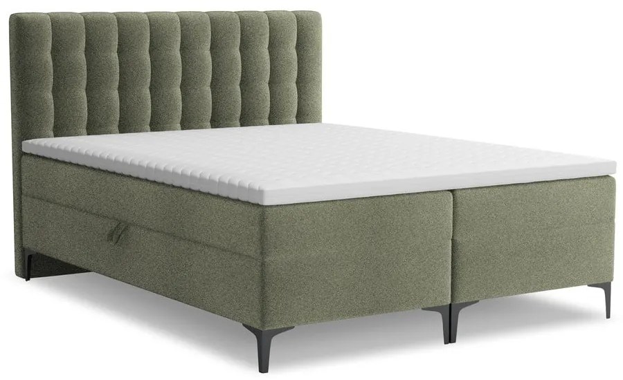 Zielone łóżko kontynentalne ze schowkiem 160x200 cm Puhala – Makamii