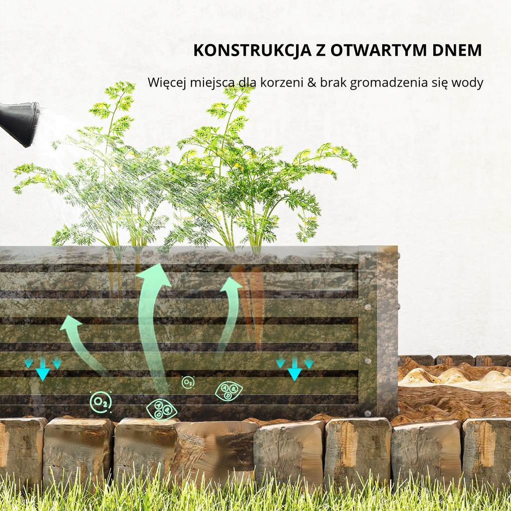 Outsunny Podwyższona Grządka Odporna na Warunki Atmosferyczne z Ocynkowanej Stali z Otwartą Podłogą 120x60x30.5cm Szara | Aosom PL