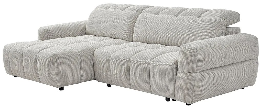 Kanapa narożna z funkcją relaksu, lewostronna, z elektrycznie wysuwanym siedziskiem w beżowym materiale CARIALA