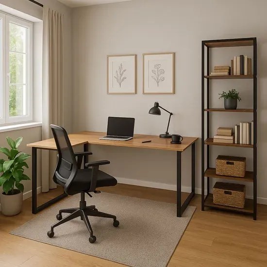 Industrialne duże biurko narożne 120x180x60 dąb craft złoty - Verdot