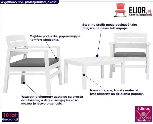 Komplet białych mebli ogrodowych - Emilly