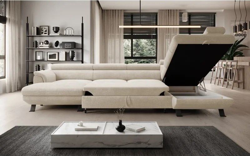 Narożnik RAVEN XL wolnostojący z funkcją spania tkanina Artico 37430 Perłowy WERSAL