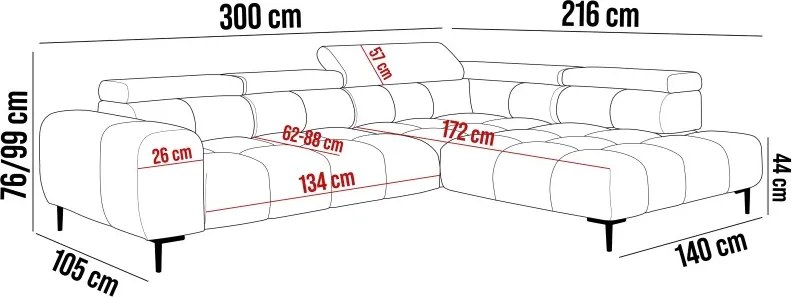Narożnik PLAZA L Lewostronny z elektryczną regulacją siedziska w tkaninie EDEN 21 WERSAL