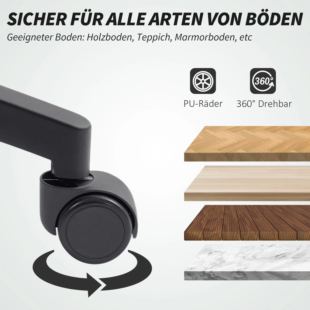 HOMCOM Fotel biurowy z siatką, regulowany fotel biurowy z siatkowym oparciem, na kółkach, z funkcją przechylenia, czarny