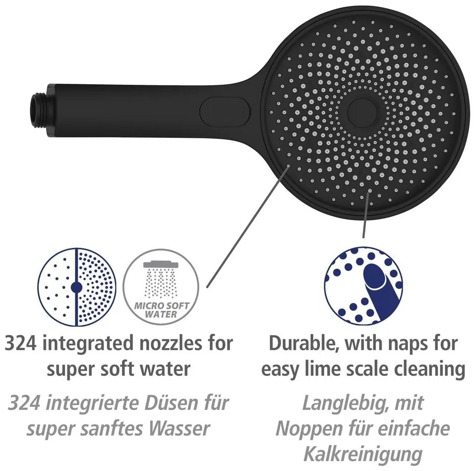 Czarny zestaw prysznicowy ze stali nierdzewnej 120 cm Soft Water – Wenko