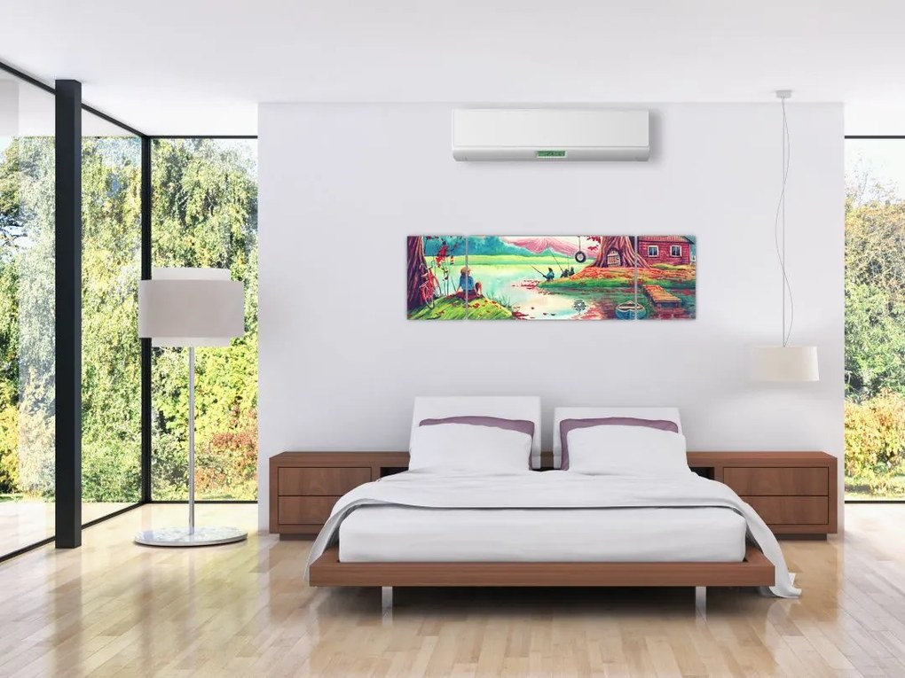 Obraz - Akwarela, Bay in a mountain village (170x50 cm)