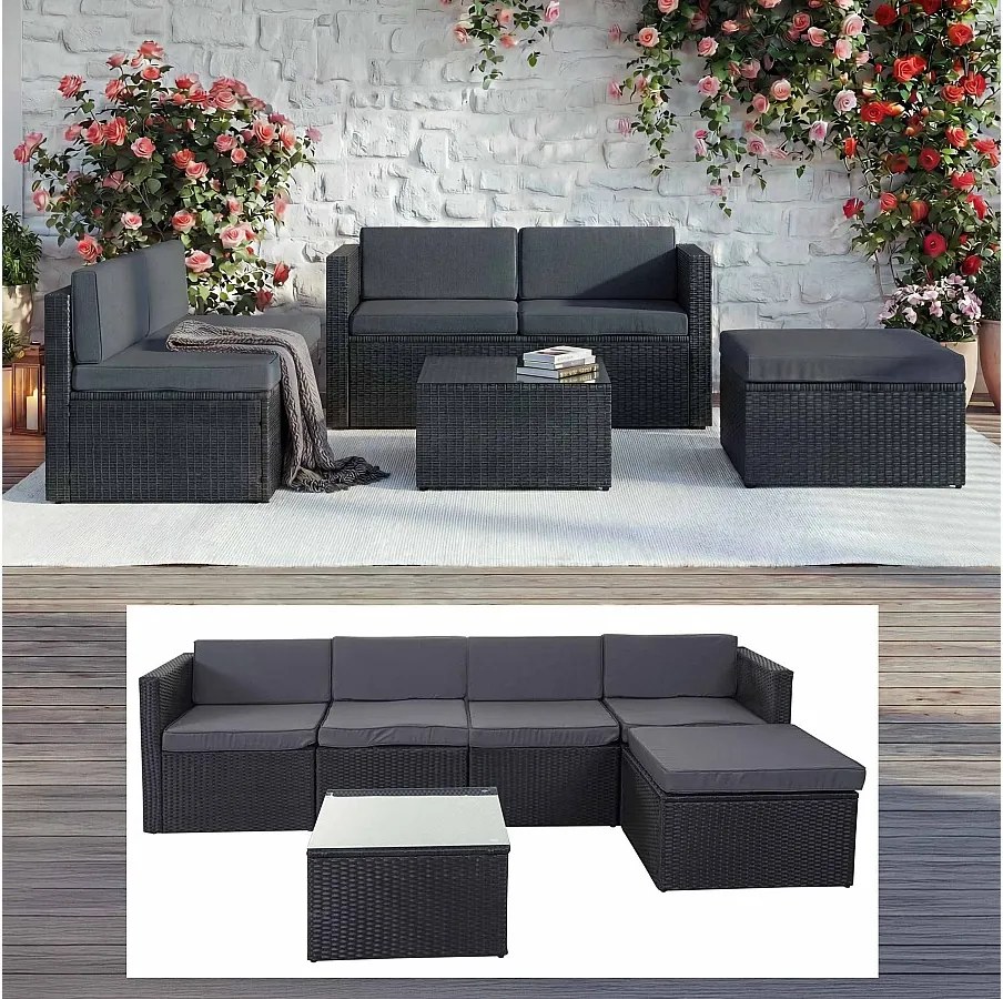 Zestaw z polirattanowym wykończeniem MCW-D24,  antracytowy, tapicerka ciemnoszara