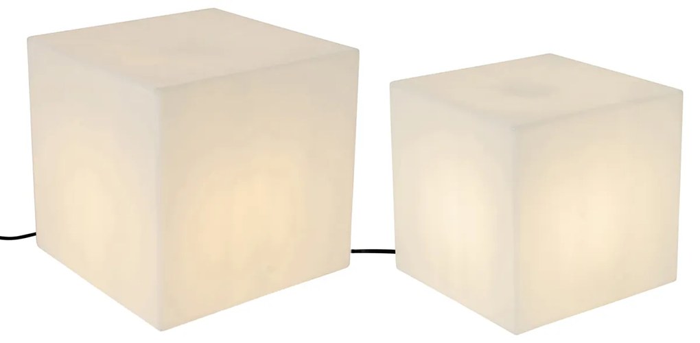 Zestaw 2 zewnętrznych lamp podłogowych białych, kwadratowych 30 i 38 cm IP44 - Nura