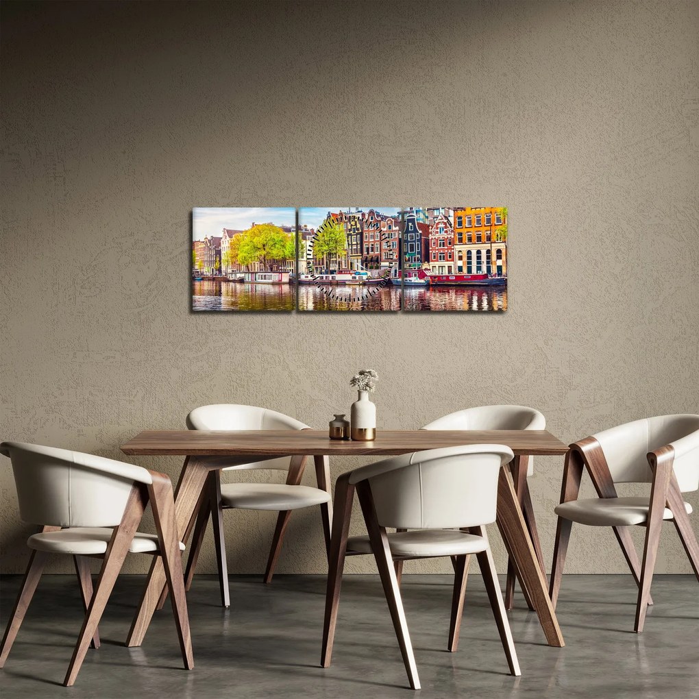 Obraz - Tańczące domy, Amsterdam (z zegarem) (90x30 cm)