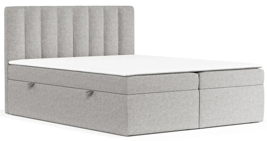 Jasnoszare łóżko boxspring ze schowkiem 140x200 cm Novento – Maison de Rêve