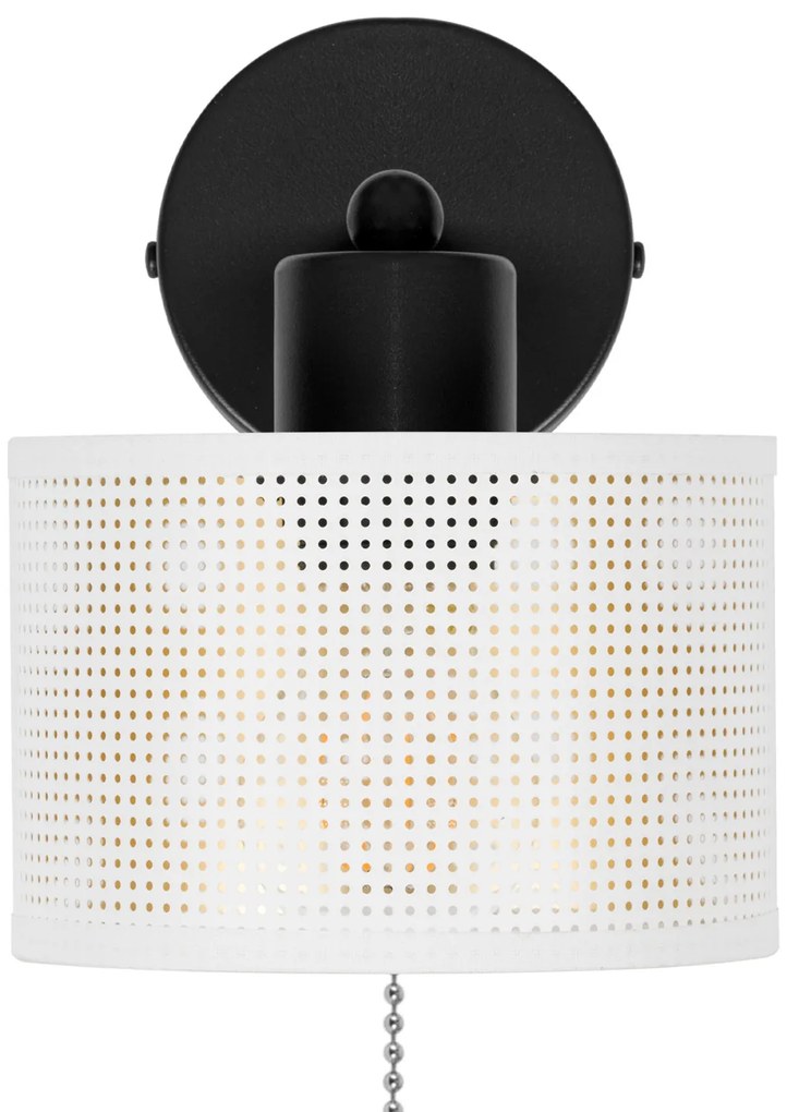 Czarny kinkiet z włącznikiem jednopunktowy z białym abażurem SHWD-BE-1