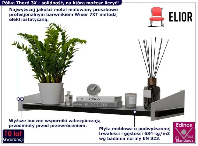 Klasyczna wisząca półka biały + czarny - Mizu 3X