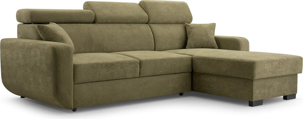 Masseno Narożnik CASTELLO z funkcją spania i pojemnikiem na pościel Narozniki L, Rozkładana sofa - Zielony, VELO 629
