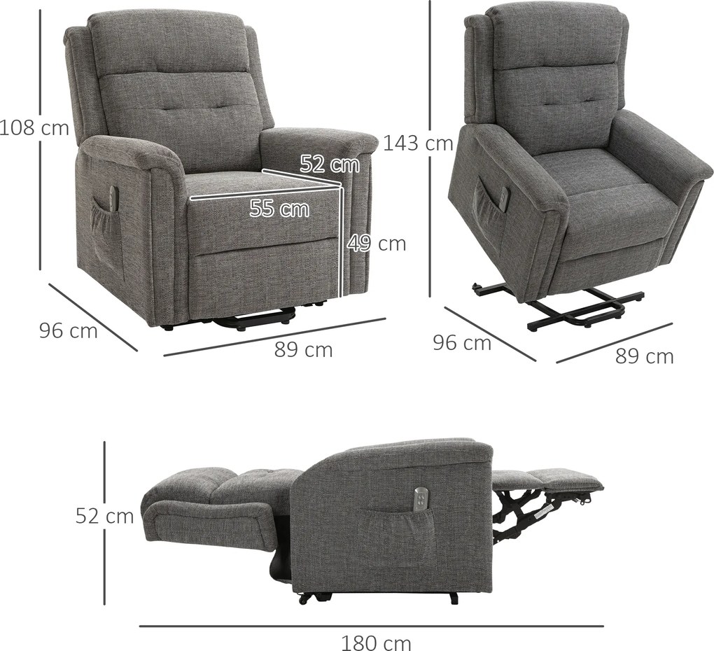 HOMCOM Fotel Relaksacyjny Pomoc Wstawaniu Fotel Z Podnóżkiem 92cm | Aosom PL