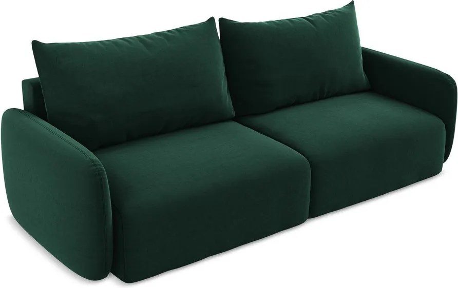 Ciemnozielona aksamitna rozkładana sofa ze schowkiem 238 cm Kalena – Makamii