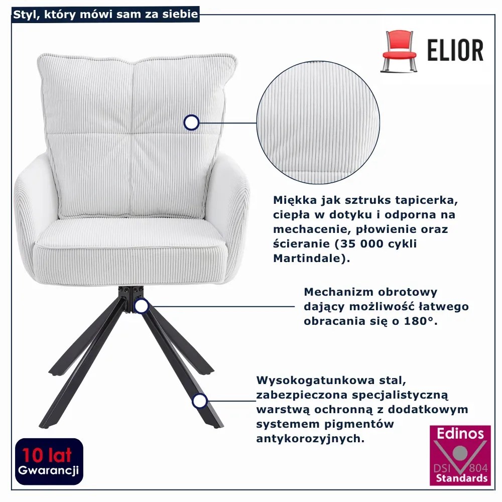 Sztruksowy kremowy fotel obrotowy - Herry