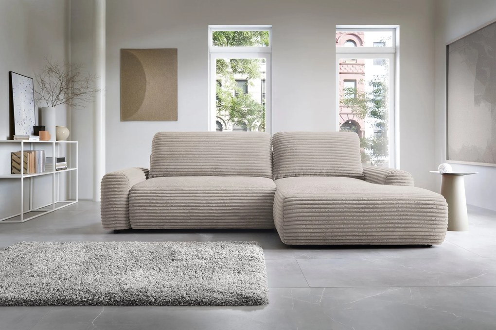 Masseno Narożnik OSSO z funkcją spania i pojemnikiem na pościel Narozniki L, Rozkładana sofa - Brązowy, AMBIENCE 05