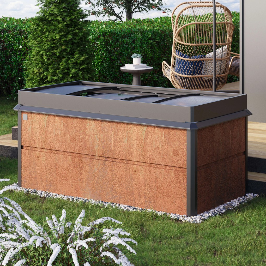 PRIMEYARD 200 x 100 x 77 cm Grządka podwyższona, stal corten, Optyka rdzy, z ochroną przed ślimakami i inspektem ogrodowym - (GFPV00786)