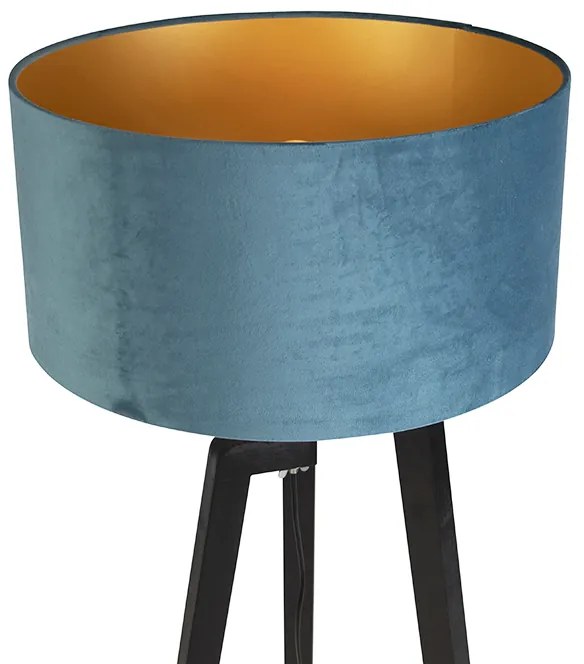 Lampa podłogowa trójnóg czarna z niebieskim kloszem i złotem 50 cm - PurosWiejski/ Rustykalny / Vintage Oswietlenie wewnetrzne