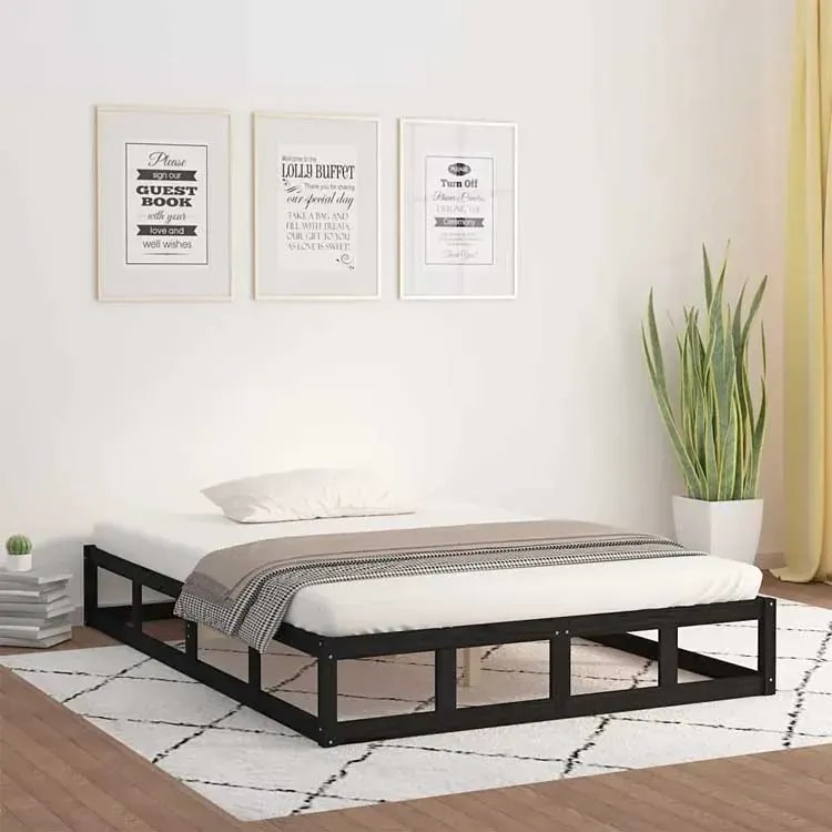 Podwójne drewniane czarne łóżko 160x200 C2-B34