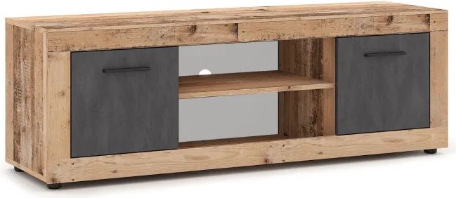 Szafka RTV BLAGO 140 cm Surowy Dąb/Grafit Dwudrzwiowa do Salonu Loft