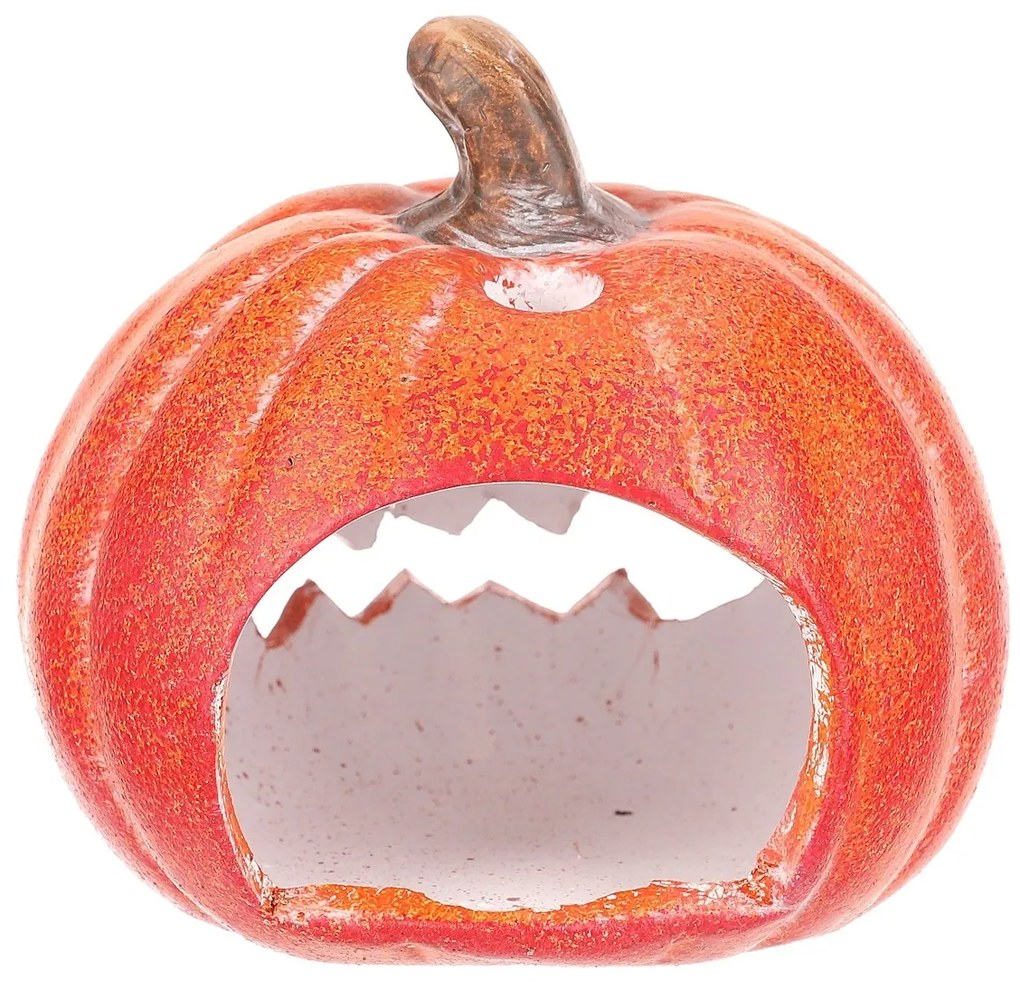 Świecznik Dynia z twarzą mała pomarańczowy,ceramika, śr. 10 cm, śred. 10 cm