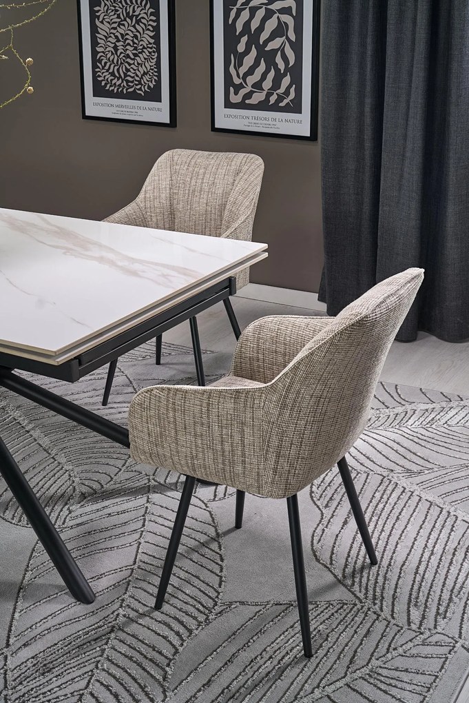 Stół do Jadalni rozkładany spiek biały marmur czarne nogi 160-220/90/75 VITORINO