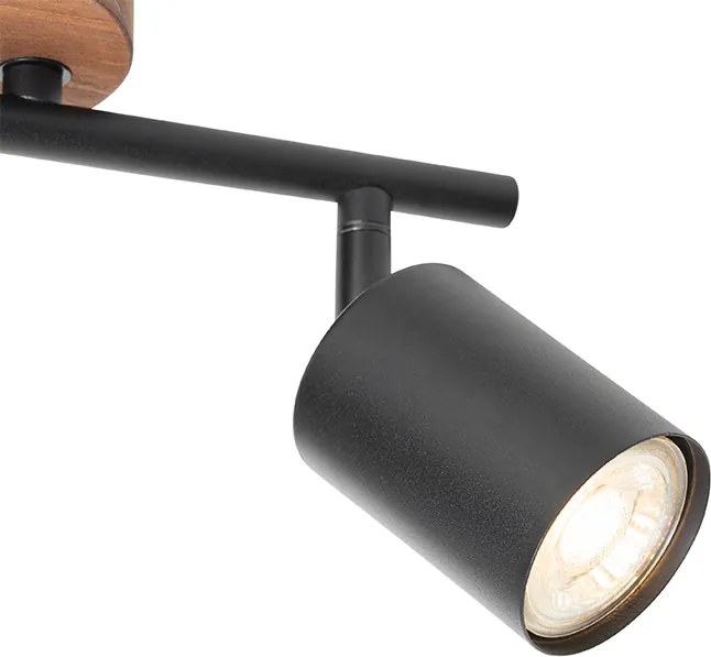 Industrialny reflektor czarny z drewnem, regulowany, 2-światłowy - Jeana
