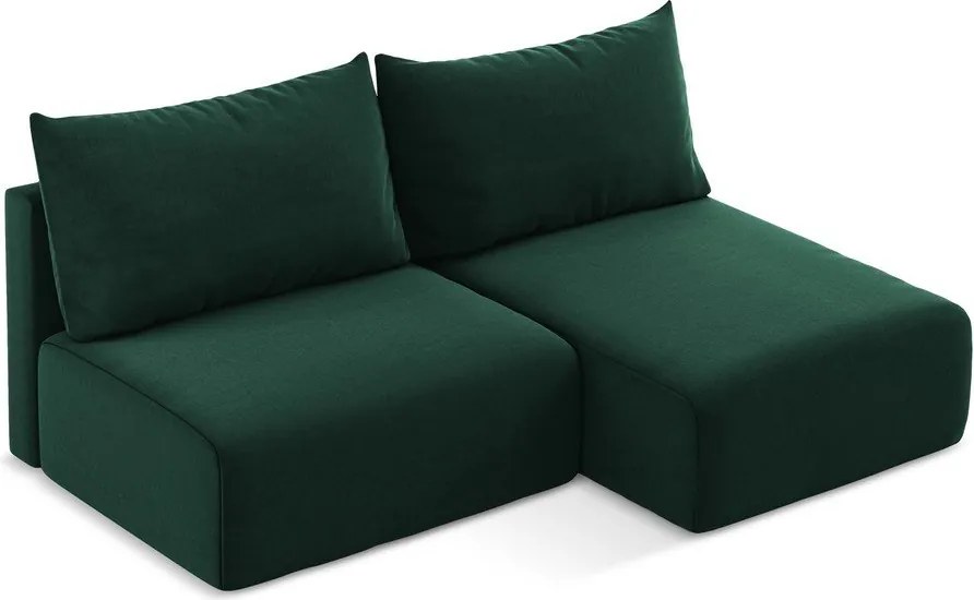 Ciemnozielony aksamitny rozkładany/ze schowkiem narożnik (prawostronny/z szezlongiem) Kalena – Makamii