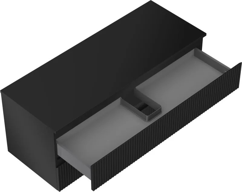 Mexen Rivel szafka łazienkowa podumywalkowa 120 cm z blatem, 2 szuflady, ryflowana , czarna mat - 91A20-12047-2-BFFC71