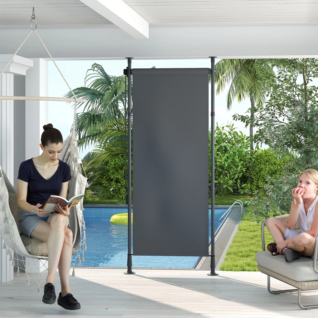 Outsunny Wolnostojąca Markiza, Długość Regulowana, Montaż bez Wiercenia, Rama z Aluminium, 1,2 x 2,2-3,1 m, Ciemnoszary