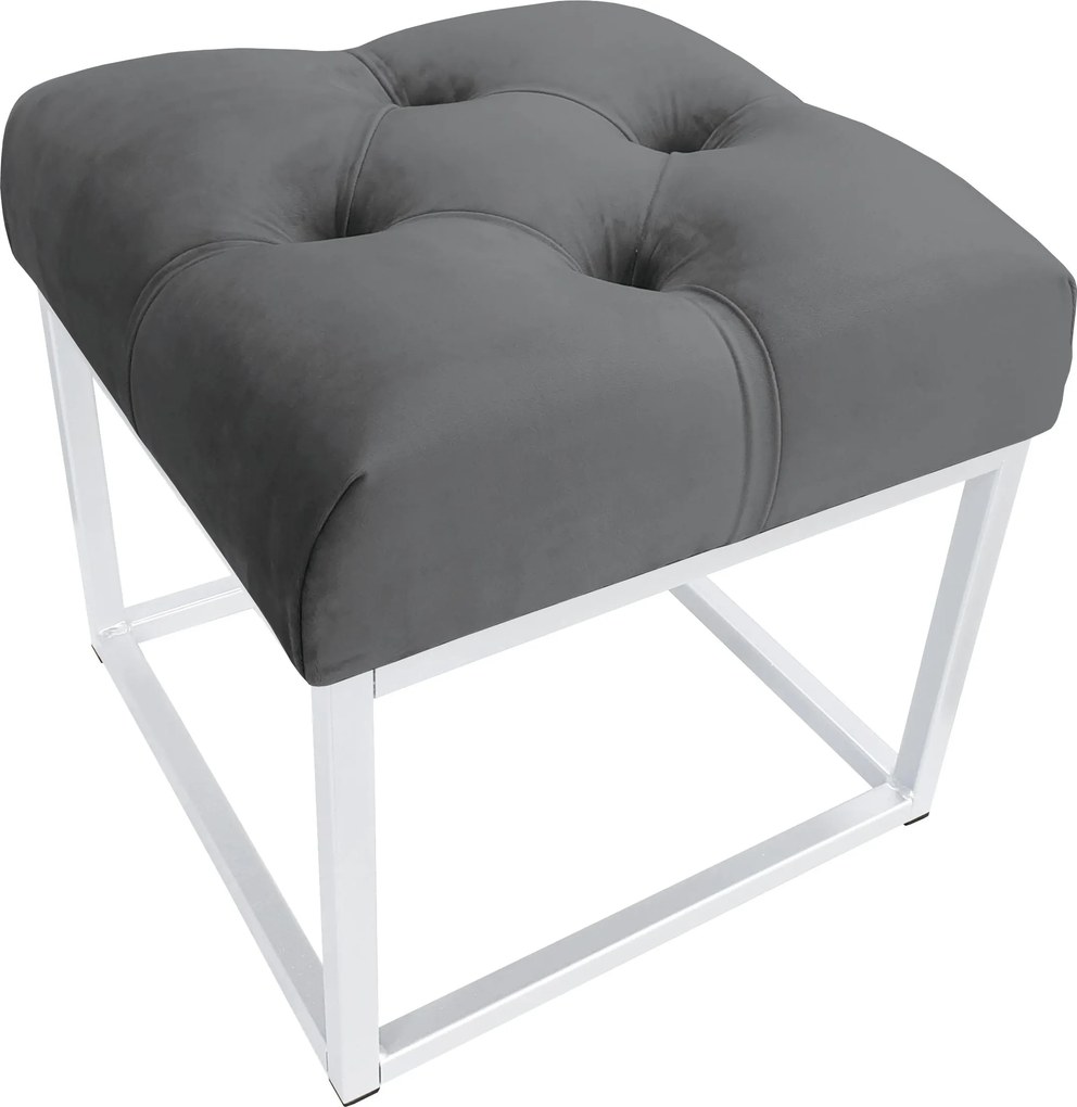 Pufa CHESTERFIELD tkanina Welur loft ławka podnóżek metal : Kolor Stelaża - Biały, Kolor tkaniny - VELVET - BL14, Typ tkaniny - Velvet