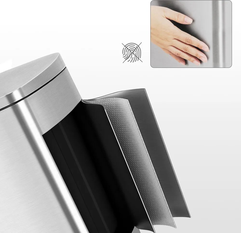 Kosz na śmieci TIDY z wolnym zamykaniem, 50 l, srebrny SongmicsHome