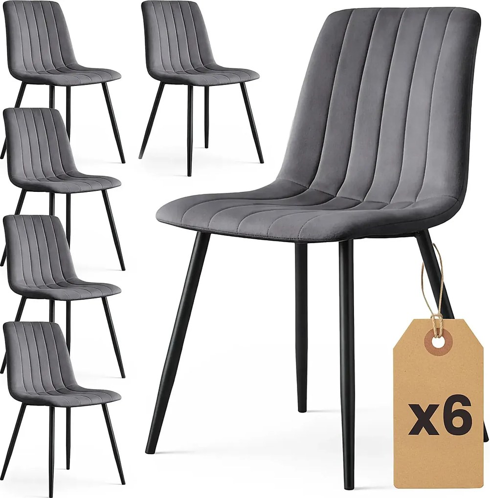 Zestaw 6 grafitowych krzeseł pikowanych - Selvaro