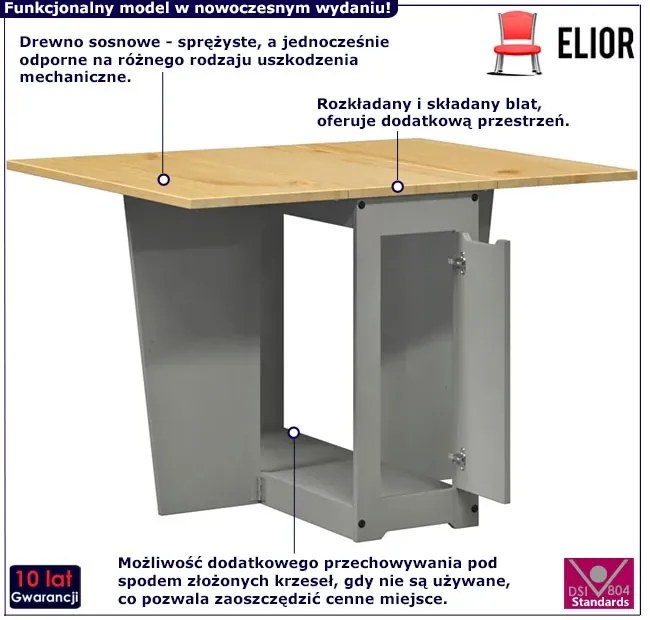 Minimalistyczny składany stół ze schowkiem szary + miodowy brąz D9-N04