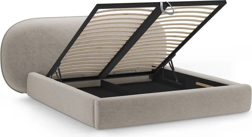 Beżowe tapicerowane łóżko dwuosobowe ze schowkiem ze stelażem 180x200 cm Ovalo – Micadoni
