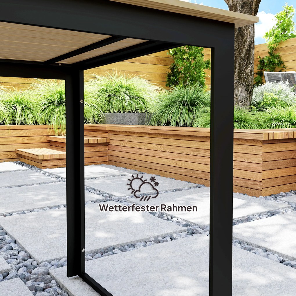 Outsunny Stół Ogrodowy Metalowy 175x78 cm Odporny na Warunki Atmosferyczne Stół Balkonowy z Efektem Drewna, Antypoślizgowy Stół do Jadalni Czarny