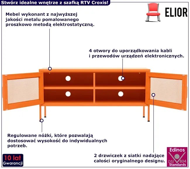 Pomarańczowa nowoczesna szafka RTV ze stali - Korva
