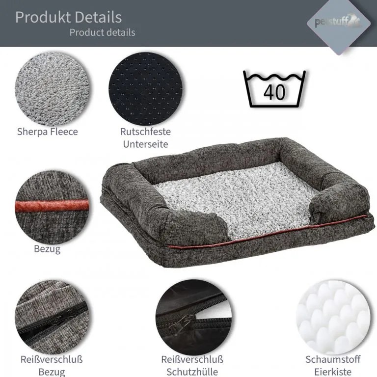 Legowisko dla psa rozmiar L, ciemnoszare, 106 x 80 x 18 cm