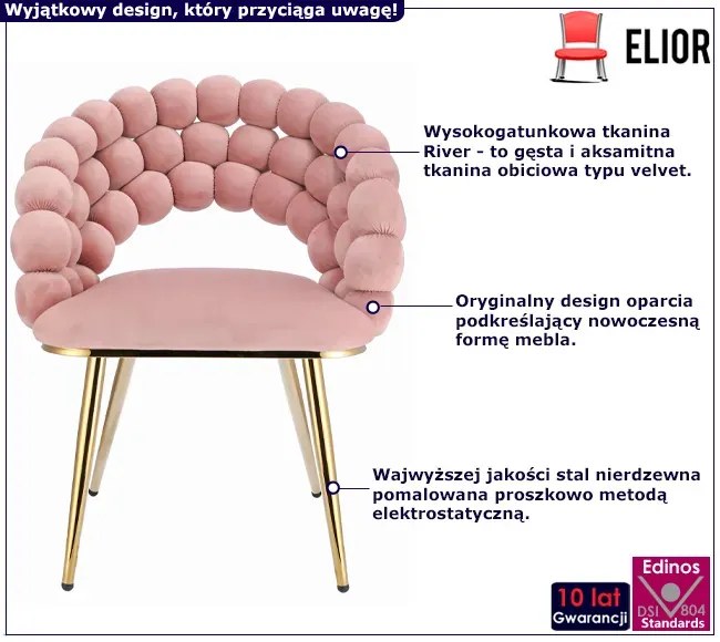 Różowe welurowe krzesło w stylu glamour - Waris