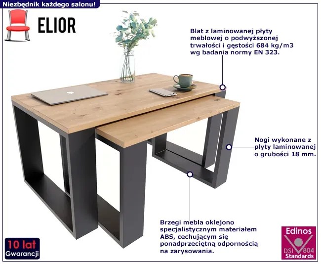Podwójny Stolik Czarny Kawowy Dąb Artisan + E2-T53